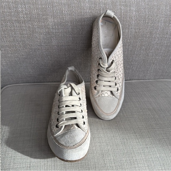Charles David Shoes - Charles David Cream Sneakers with Canvas Material and Low-Top Design